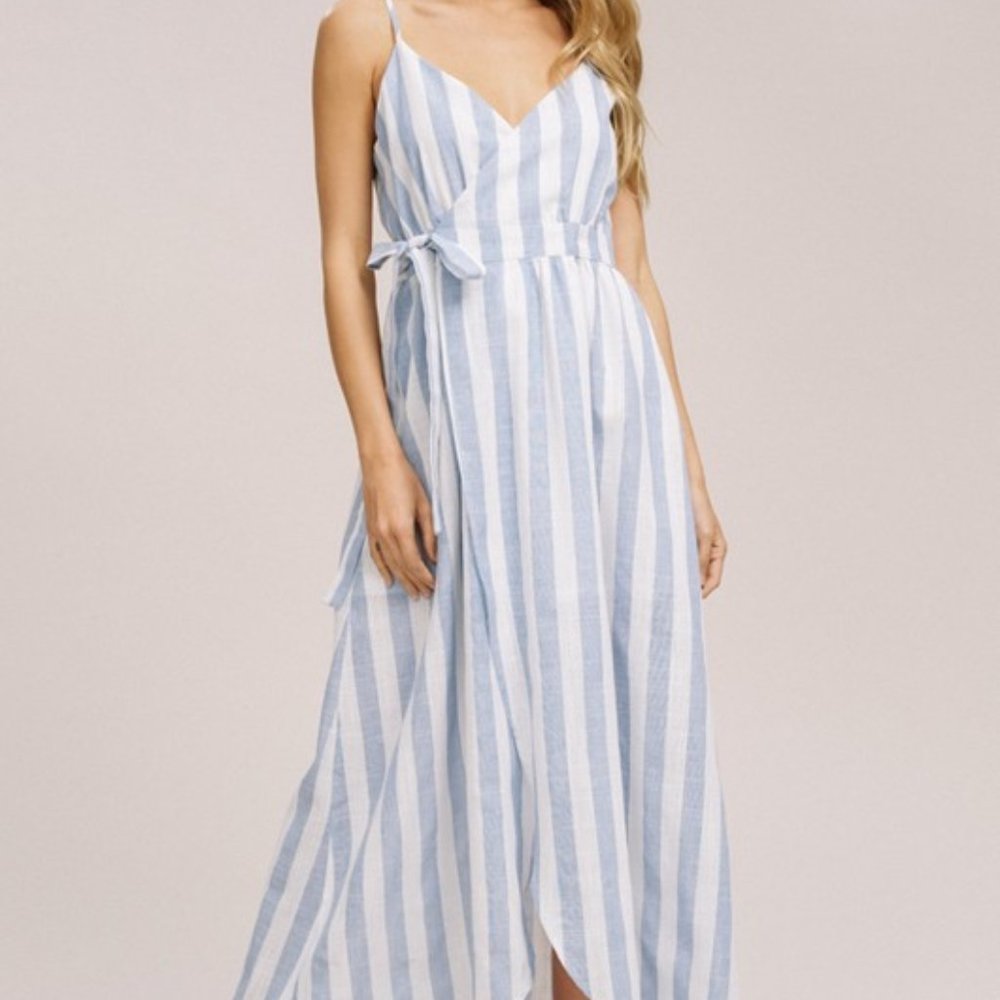 Striped Linen Wrap Maxi Dress